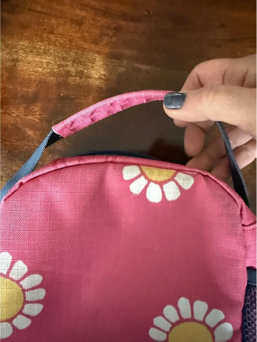 Life is Good Pink Daisy Patterned Small Lunchbox with Multiple Pockets